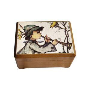 Vintage Reuge Swiss Movement Music Box Hummel Art Boy with Horn Plays Love Story